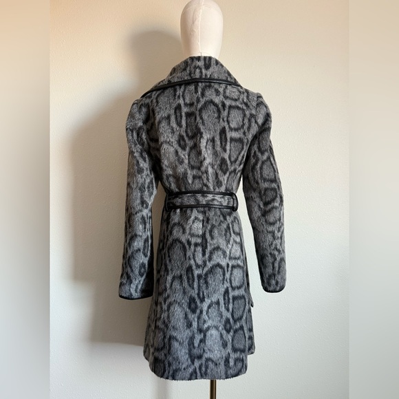 DVF Gray Leopard Wool Blend Coat Leather Trim Size - S - Picture 4 of 14